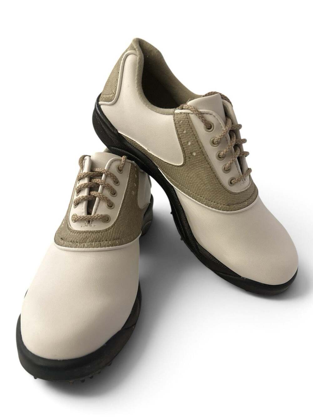 FootJoy Womens GreenJoy Golf Shoes Soft Spikes White Tan 48401 Size 7